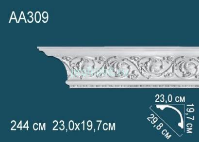 Потолочный плинтус с орнаментом Перфект AA309 197х298х230 мм 2,44 м белый полиуретан