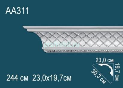Потолочный плинтус с орнаментом Перфект AA311 197х303х230 мм 2,44 м белый полиуретан