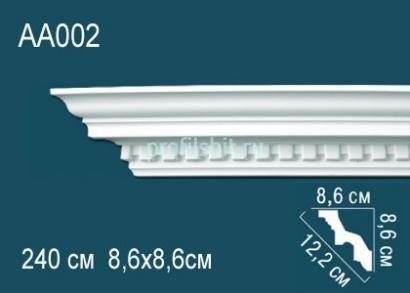 Потолочный плинтус с орнаментом Перфект AA002 86х122х86 мм 2,4 м белый полиуретан
