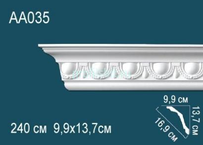 Потолочный плинтус с орнаментом Перфект AA035 137х169х99 мм 2,4 м белый полиуретан