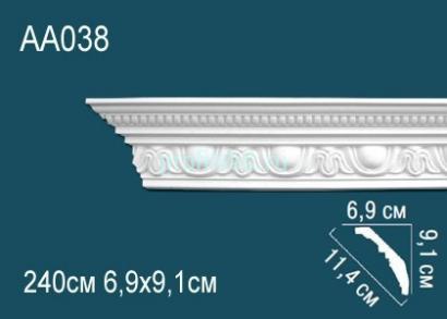 Потолочный плинтус с орнаментом Перфект AA038 91х114х69 мм 2,4 м белый полиуретан