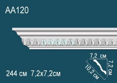 Потолочный плинтус с орнаментом Перфект AA120 72х102х72 мм 2,44 м белый полиуретан