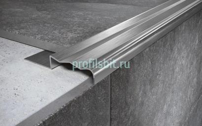 Угловой порог стальной закладной 35х8 мм FCGR 8 M сатинированная сталь 2,7 м