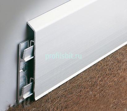 Напольный плинтус алюминиевый Евротрим F-100 2642 100 мм Матовое серебро 2,95 м