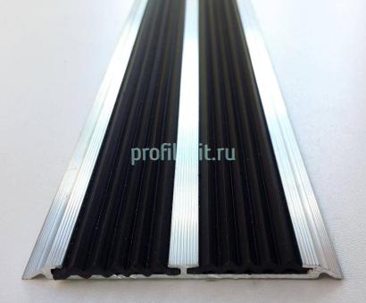 Одноуровневый порог из алюминия с 2 резиновыми вставками 68 мм ПО-200-02 серебро матовое 2.7 м