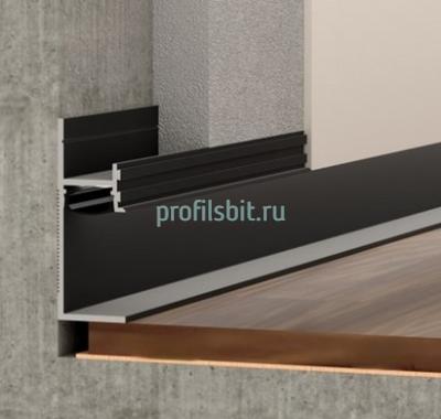 Алюминиевый плинтус напольный теневой с LED подсветкой и экраном ПО-196 черный матовый 2,7 м