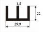 Алюминиевый профиль Ш-образный 29,9х22х1,5 мм 3 м