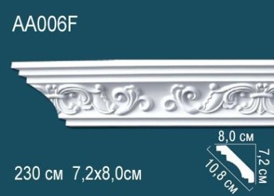 Гибкий потолочный плинтус с орнаментом Перфект AA006F 72х108х80 мм 2,3 м белый полиуретан