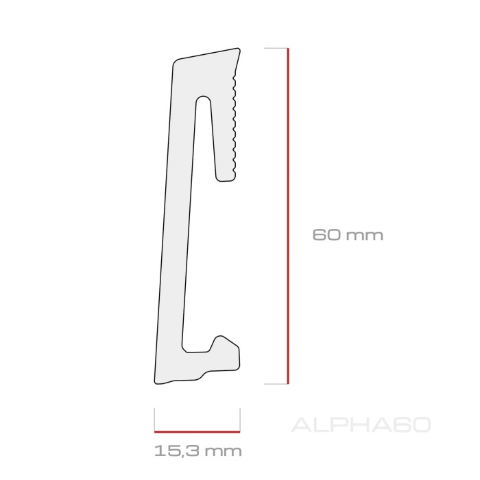 Напольный плинтус 60х15 мм SALAG ALPHA Szary AP61M2 ПВХ серый 2.2 м