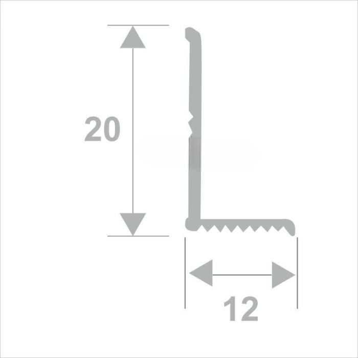 Алюминиевый разнополочный уголок для внутренних углов 20х12 мм ПВ-206-37 серый муар 2.7 м