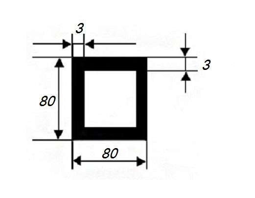 Алюминиевый бокс квадратный 80х80х3 мм 3 м
