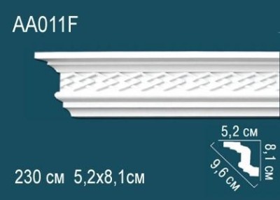 Гибкий потолочный плинтус с орнаментом Перфект AA011F 81х96х52 мм 2,3 м белый полиуретан