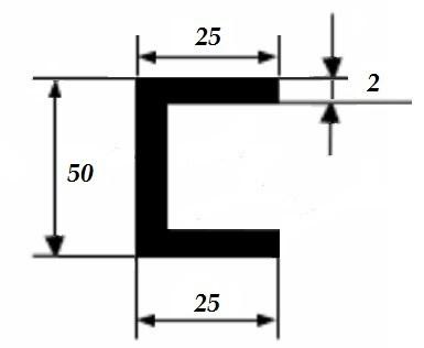 Алюминиевый швеллер 25х50х25х2 мм 3 м