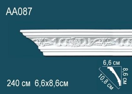 Потолочный плинтус с орнаментом Перфект AA087 86х108х66 мм 2,4 м белый полиуретан