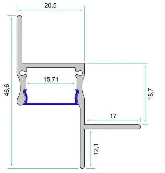 Алюминиевый плинтус потолочный с LED подсветкой H-1 LED 46х37 с экраном черный 3м