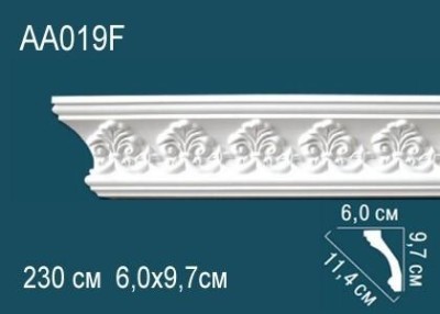 Гибкий потолочный плинтус с орнаментом Перфект AA019F 97х114х60 мм 2,3 м белый полиуретан