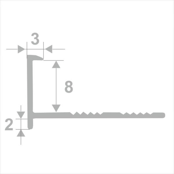 L-образный профиль алюминиевый 8 мм ПО-202-01 серебро глянец 2.7 м