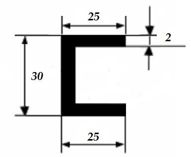 Алюминиевый швеллер 25х30х25х2 мм 3 м