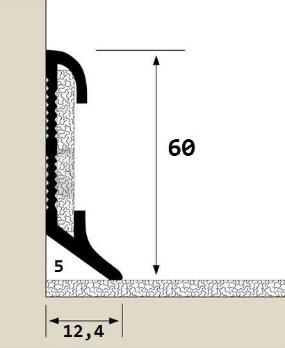 Алюминиевый плинтус под ковролин 60 мм ПТ-9 черный 3 м