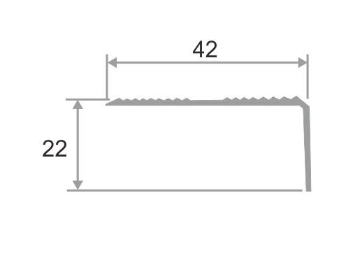Рифлёный угловой порог алюминиевый 42х22 мм ПО-40х20 Серебро глянец 2,7 м