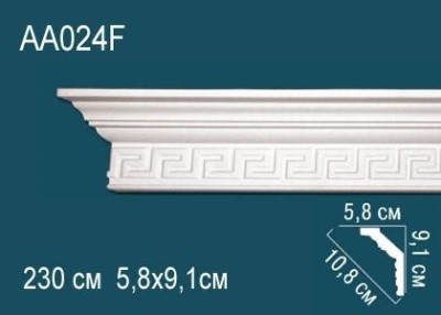 Гибкий потолочный плинтус с орнаментом Перфект AA024F 91х108х58 мм 2,3 м белый полиуретан