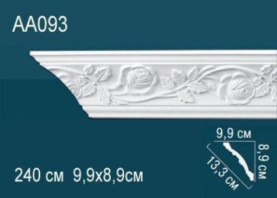 Потолочный плинтус с орнаментом Перфект AA093 89х133х99 мм 2,4 м белый полиуретан