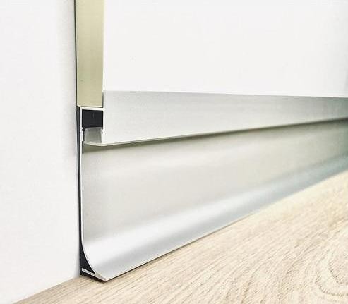 Напольный плинтус алюминиевый с подсветкой 71 мм ПТ-71 LED сырой алюминий (профиль и экран) 3 м