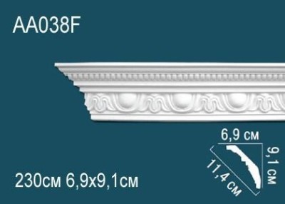 Гибкий потолочный плинтус с орнаментом Перфект AA038F 91х114х69 мм 2,3 м белый полиуретан