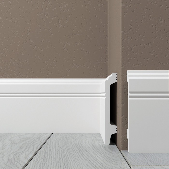 Напольный плинтус 120х20 мм Де-Багет XPS POLYMER Н 120 из ударопрочного полимера белый 2 м