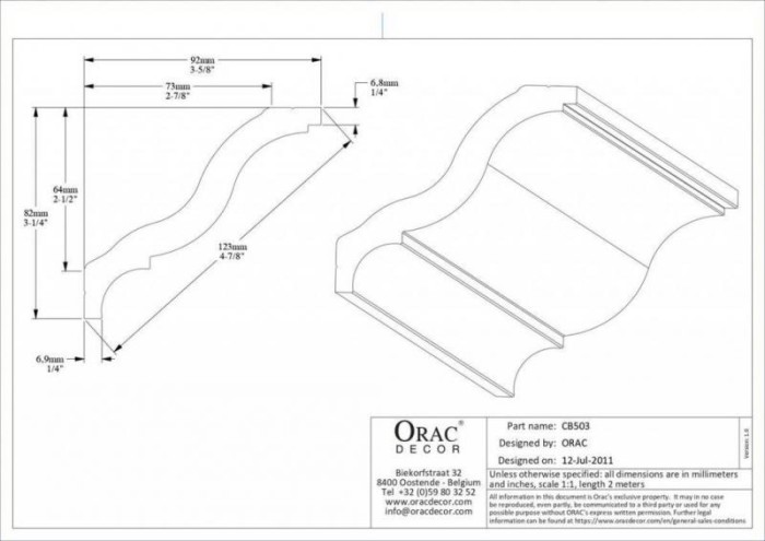 Потолочный плинтус из легкого полимера Orac Decor DUROFOAM CB503N 92х82 мм белого цвета 2 м
