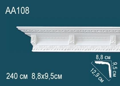 Потолочный плинтус с орнаментом Перфект AA108 95х129х88 мм 2,4 м белый полиуретан