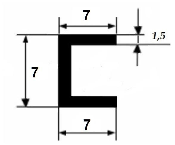 Алюминиевый швеллер 7х7х7х1,5 мм 3 м серебро анодированный