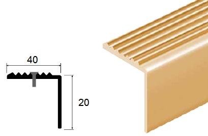 Порог угловой с рифлением из полированной латуни 40х20 мм LSSR 2,7 м