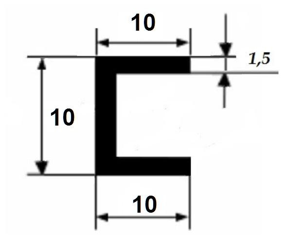Алюминиевый швеллер 10х10х10х1,5 мм 3 м серебро анодированный