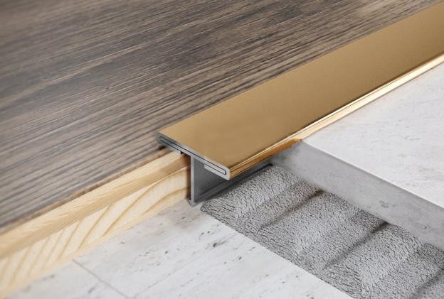 T-образный профиль нержавеющая сталь с алюминиевой вставкой 15 мм FTA 15 GP Золото полированное 2,7 м