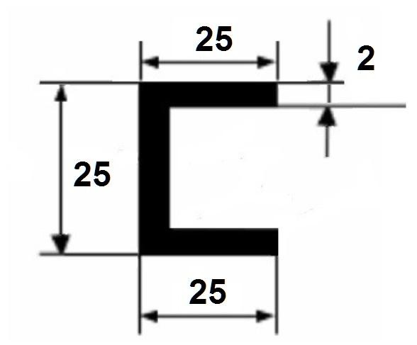 Алюминиевый швеллер 25х25х25х2 мм 3 м серебро анодированный