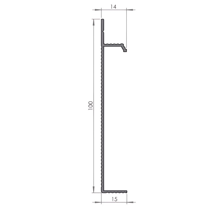 Алюминиевый плинтус под гипсокартон 100х15 мм Мега-Трейд 9146 без покрытия 3 м