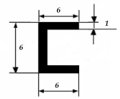 Алюминиевый швеллер 6х6х6х1 мм Серебро 3 м