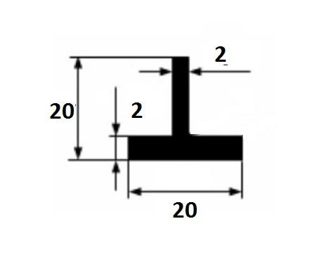 Тавр алюминиевый 20х20х2 мм серебро 3 м