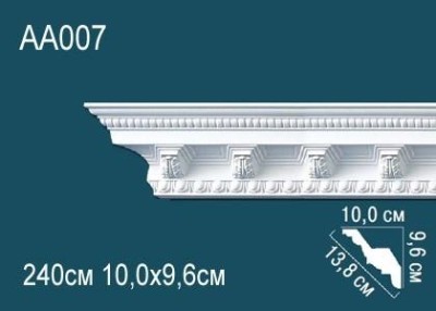 Потолочный плинтус с орнаментом Перфект AA007 96х138х100 мм 2,4 м белый полиуретан