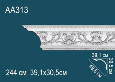 Потолочный плинтус с орнаментом Перфект AA313 305х496х391 мм 2,44 м белый полиуретан