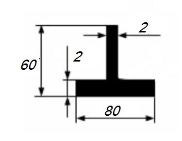Тавр алюминиевый 80х60х2 мм 3 м