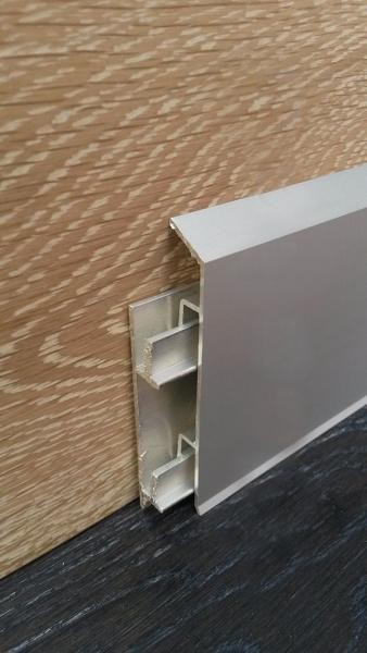 Напольный плинтус алюминиевый с кабель-каналом ПТ-70 алюминий серебро 3 м