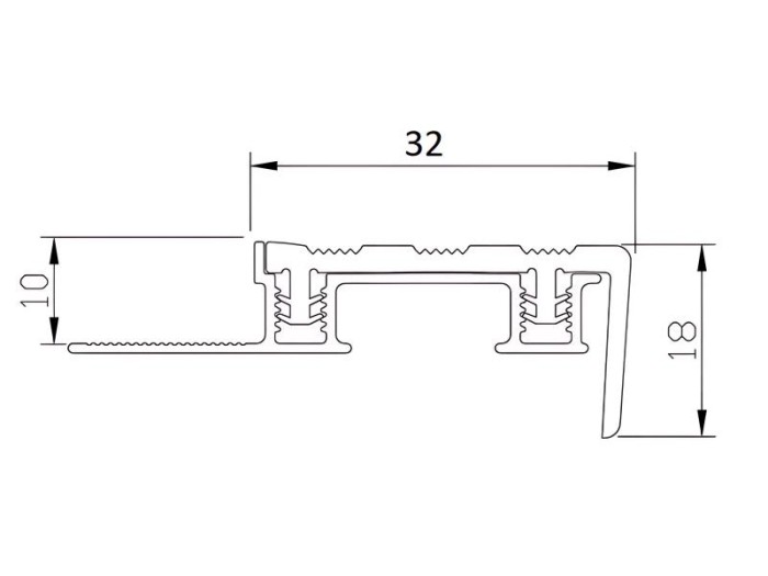 Угловой порог 10х32х18 мм закладной с резиновой вставкой на алюминиевой основе Евроступень Z32 бежевый 2,7 м