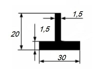 Тавр алюминиевый 30х20х1,5 мм 3 м