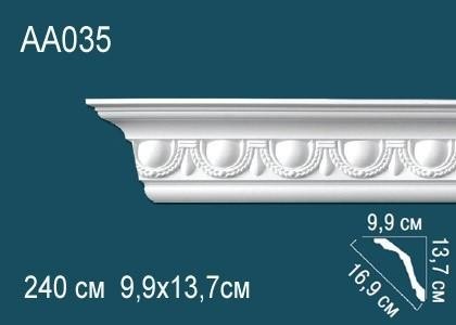 Потолочный плинтус с орнаментом Перфект AA035 137х169х99 мм 2,4 м белый полиуретан