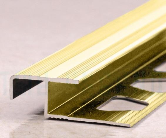 Алюминиевый профиль Z-образный под плитку 10 мм с рифлением ПО-02 Золото глянец 2,7 м