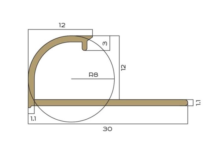 С-профиль из латуни полукруглый 12 мм NEEXY PVL18-01 P полированный 2.7м