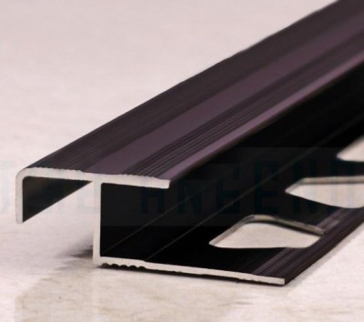 Алюминиевый профиль Z-образный под плитку 10 мм с рифлением ПО-02 Бронза глянец 2,7 м