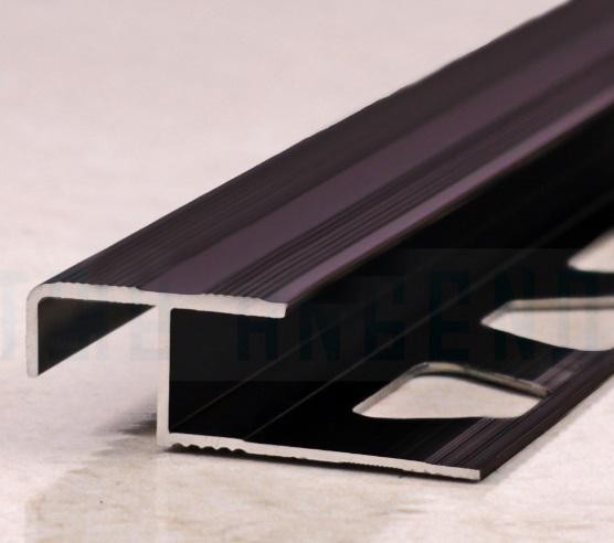 Алюминиевый профиль Z-образный под плитку 10 мм с рифлением ПО-02 Бронза глянец 2,7 м